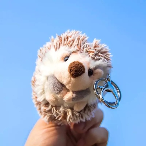 Fluffy Gray and White Hedgehog Keychain Charm - Picture 13 of 14